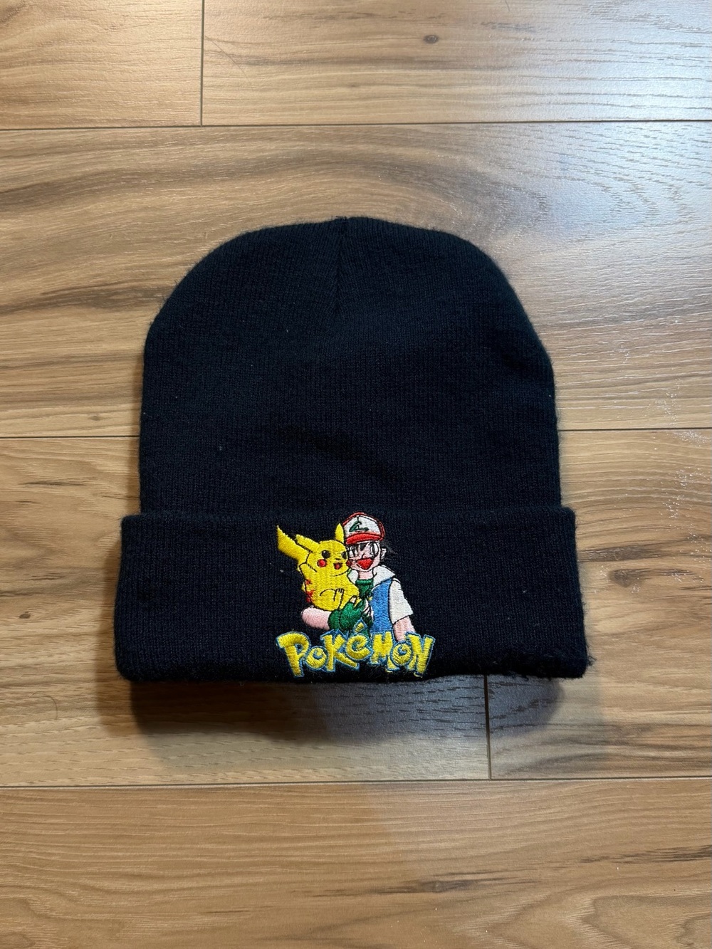 Pokémon Embroidered Black Beanie with Pikachu & Ash